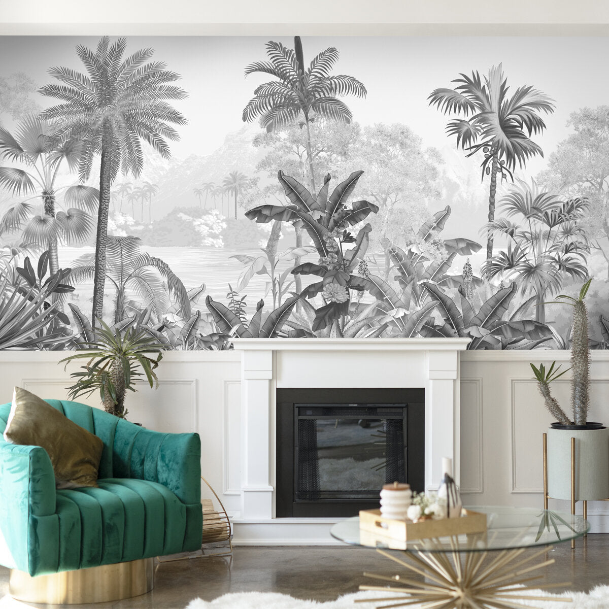 Monochrome Palm haven Wallpaper for Walls - Marble Lotus - Monochrome Palm haven Wallpaper for Walls