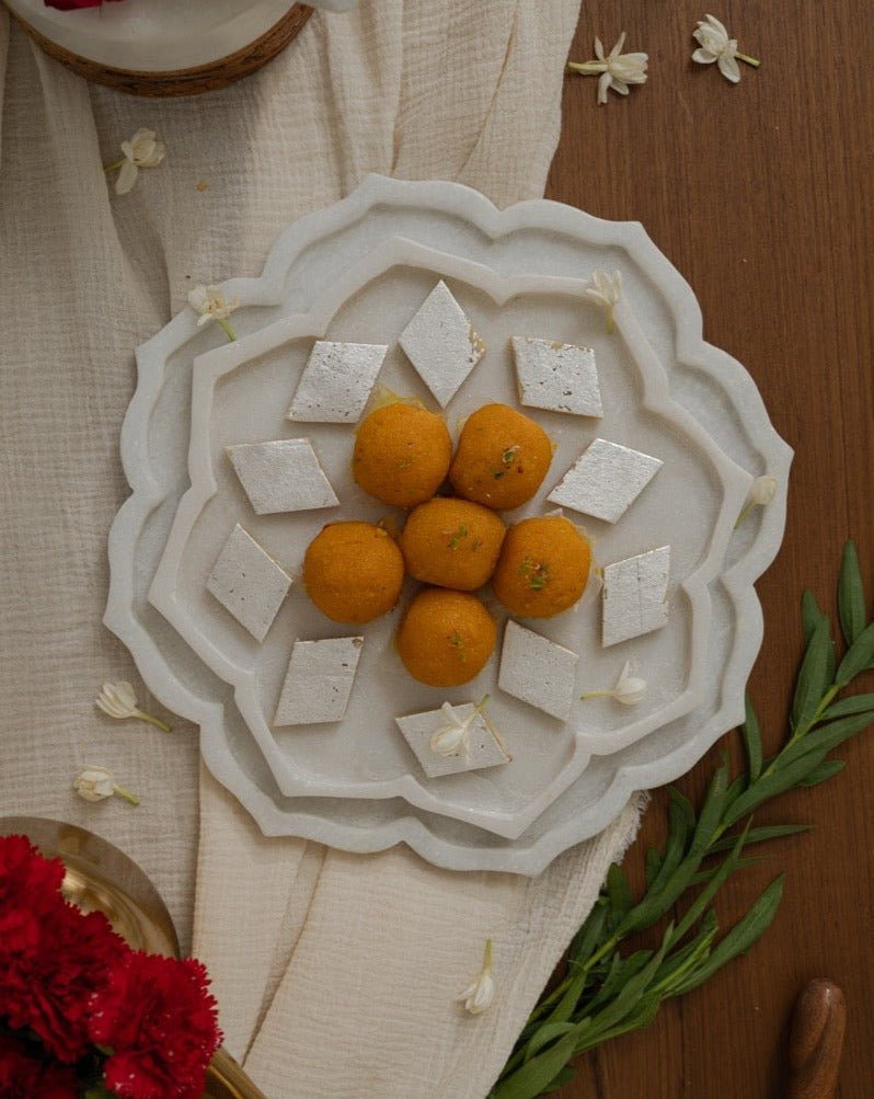 Namesake White Marble Decorative Tray - Marble Lotus - Stylish White Marble Tray for a Chic Touch