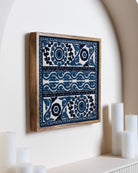 Navy Framed Suzani Textile 16x16" - Marble Lotus - Suzani Textile | Blue Framed Textile Art 16x16"