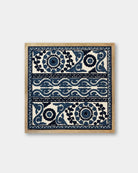 Navy Framed Suzani Textile 16x16" - Marble Lotus - Suzani Textile | Blue Framed Textile Art 16x16"