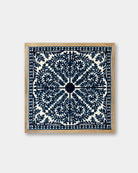 Navy Framed Suzani Textile 16x16" - Marble Lotus - Suzani Textile | Blue Framed Textile Art 16x16"