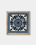 Navy Framed Suzani Textile 16x16" - Marble Lotus - Suzani Textile | Blue Framed Textile Art 16x16"