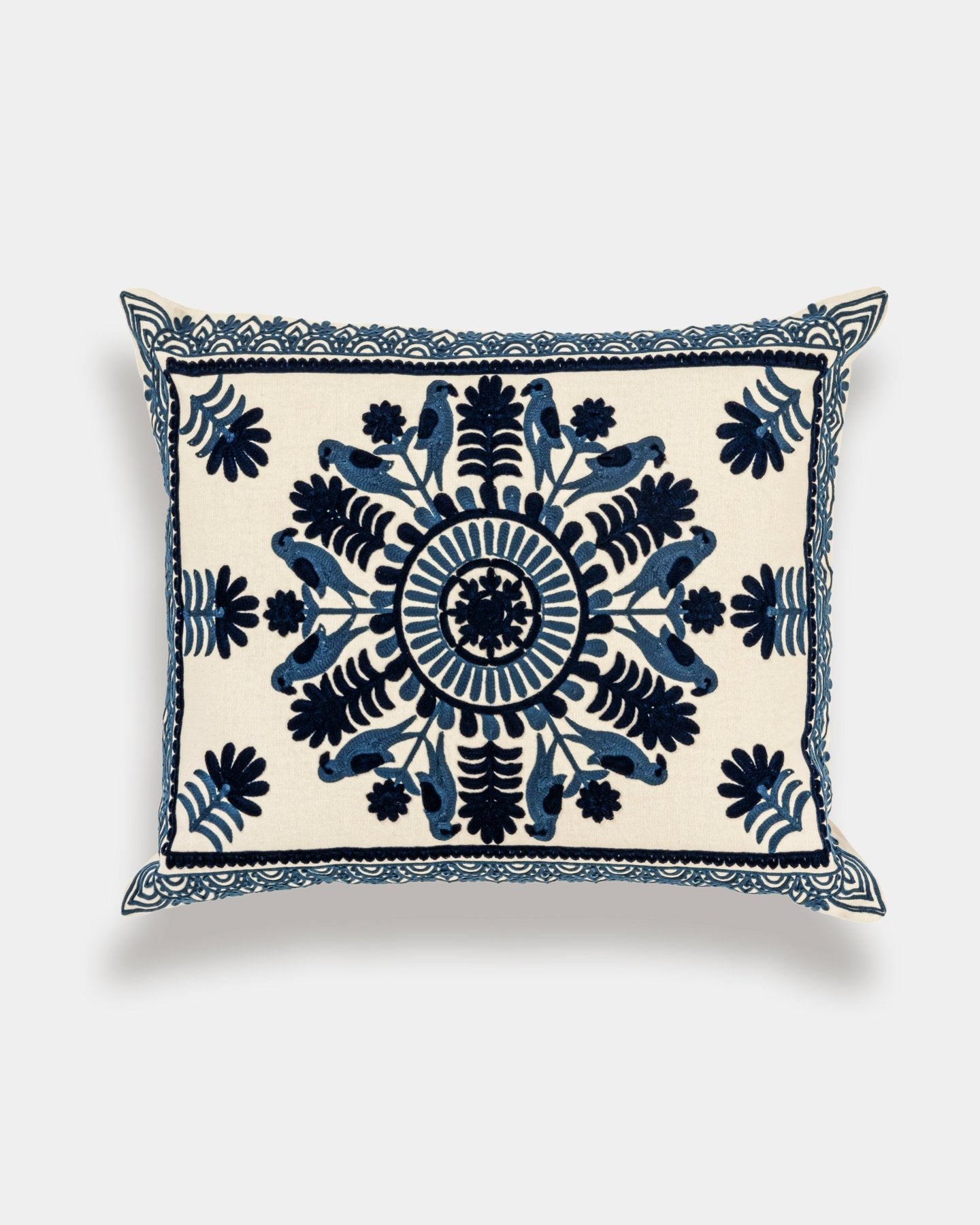 Navy Suzani Pillow Cover Fauna 16x20" - Marble Lotus - Suzani Pillow | Blue Pillow Cover Fauna 16x20" | Made in Jaipur