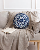 Navy Suzani Pillow Cover Flora 16" Round - Marble Lotus - Suzani Pillow | Blue Pillow Cover Flora 16" Round | Made in Jaipur