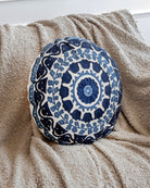 Navy Suzani Pillow Cover Flora 16" Round - Marble Lotus - Suzani Pillow | Blue Pillow Cover Flora 16" Round | Made in Jaipur