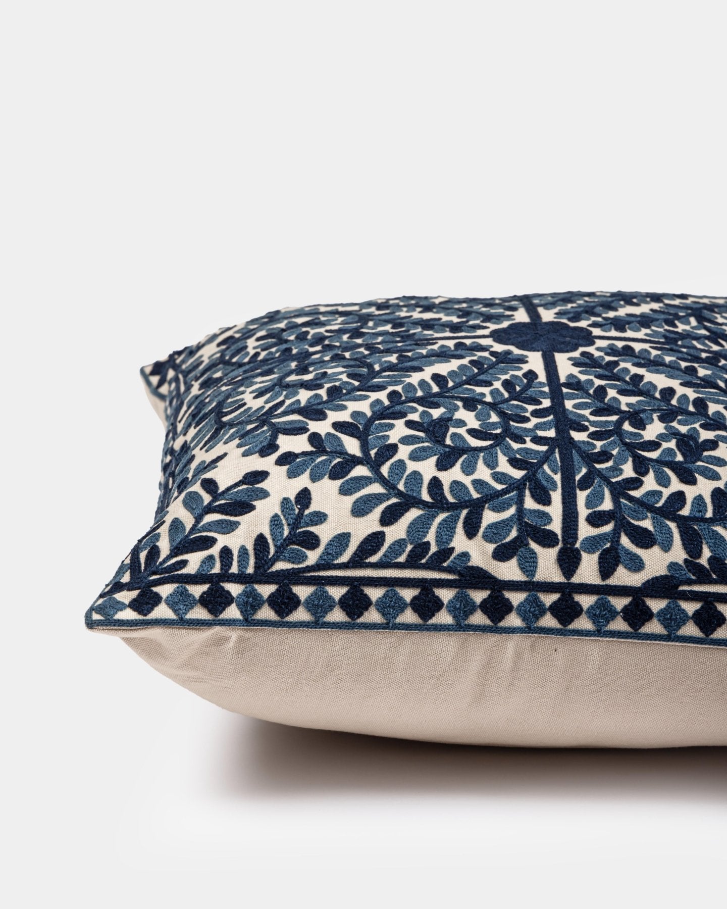 Navy Suzani Pillow Cover Foliage 18x18" - Marble Lotus - Suzani Pillow | Blue Pillow Cover Foliage 18x18" | Made in Jaipur