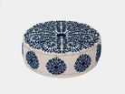 Navy Suzani Pouf Foliage - Marble Lotus - Suzani Ottoman | Meditation Pouf | Stackable Pouf | Blue | Handmade