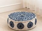 Navy Suzani Pouf Foliage - Marble Lotus - Suzani Ottoman | Meditation Pouf | Stackable Pouf | Blue | Handmade