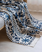 Navy Suzani Tapestry Throw 60x90" - Marble Lotus - Suzani Throw | Blue Tapestry Throw 60x90"