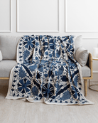 Navy Suzani Tapestry Throw 60x90" - Marble Lotus - Suzani Throw | Blue Tapestry Throw 60x90"