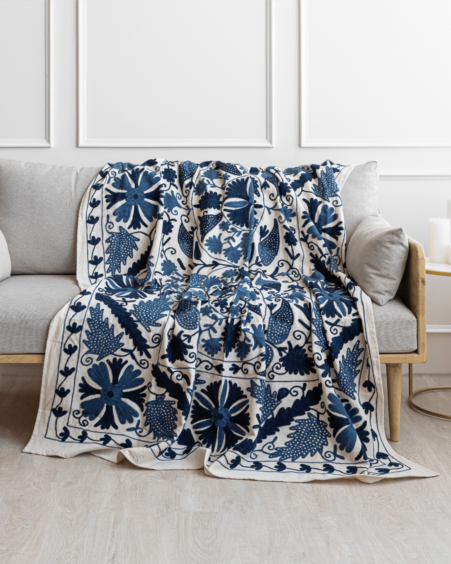 Navy Suzani Tapestry Throw 60x90" - Marble Lotus - Suzani Throw | Blue Tapestry Throw 60x90"