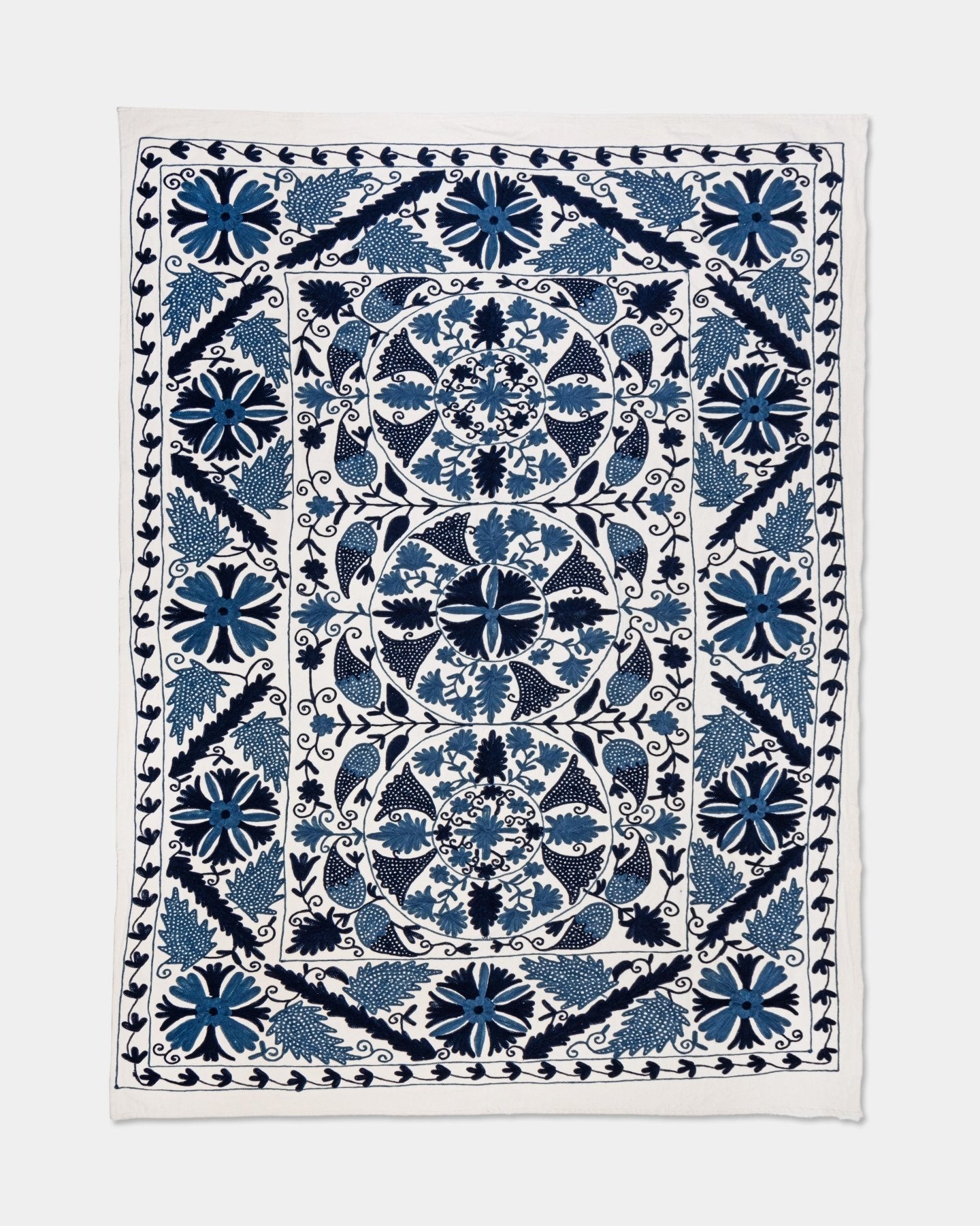 Navy Suzani Tapestry Throw 60x90" - Marble Lotus - Suzani Throw | Blue Tapestry Throw 60x90"