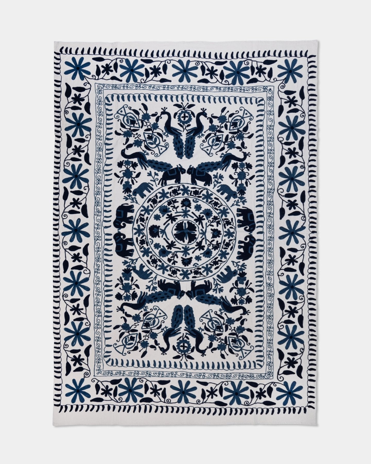 Navy Suzani Tapestry Throw 60x90" - Marble Lotus - Suzani Throw | Blue Tapestry Throw 60x90"