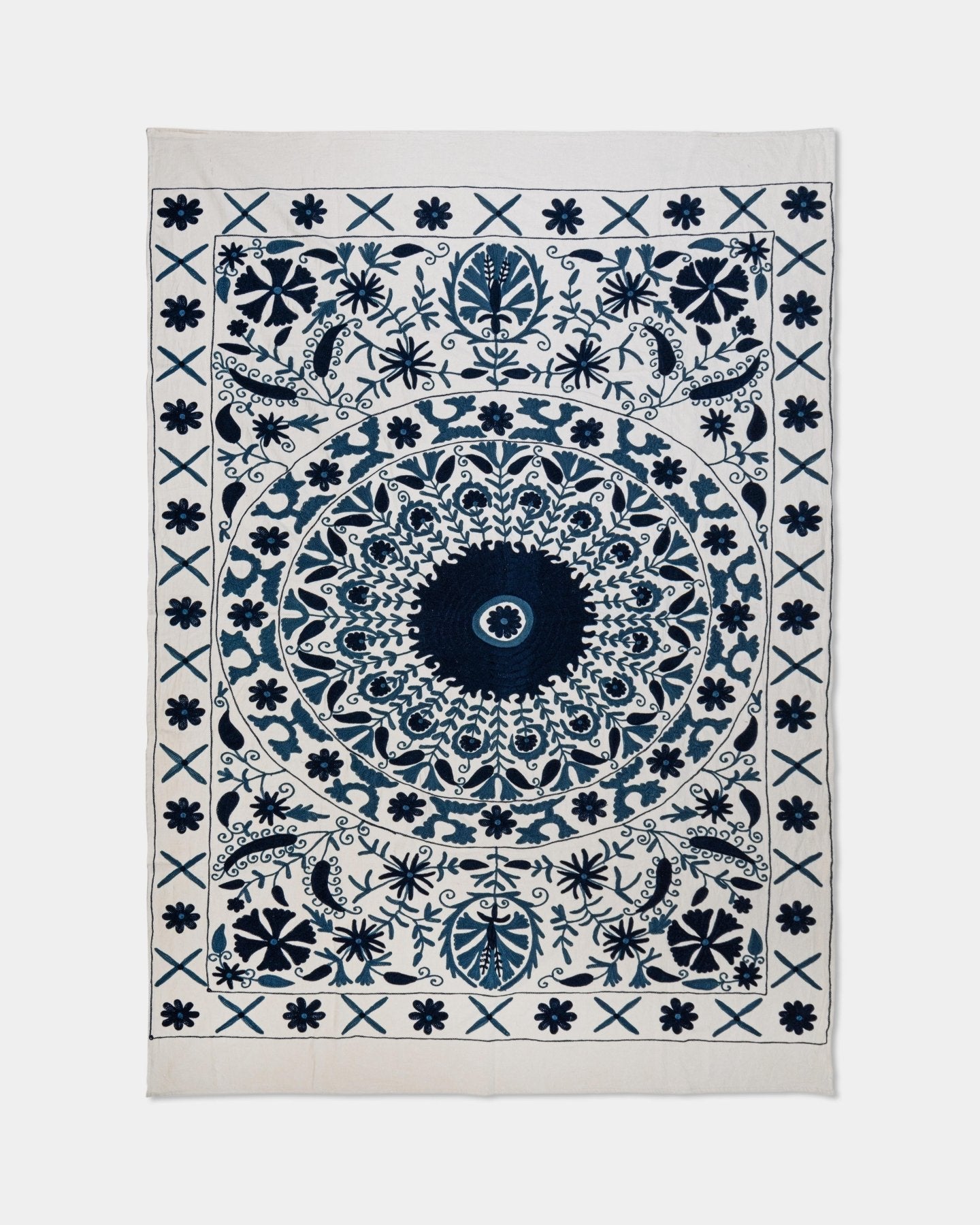 Navy Suzani Tapestry Throw 60x90" - Marble Lotus - Suzani Throw | Blue Tapestry Throw 60x90"