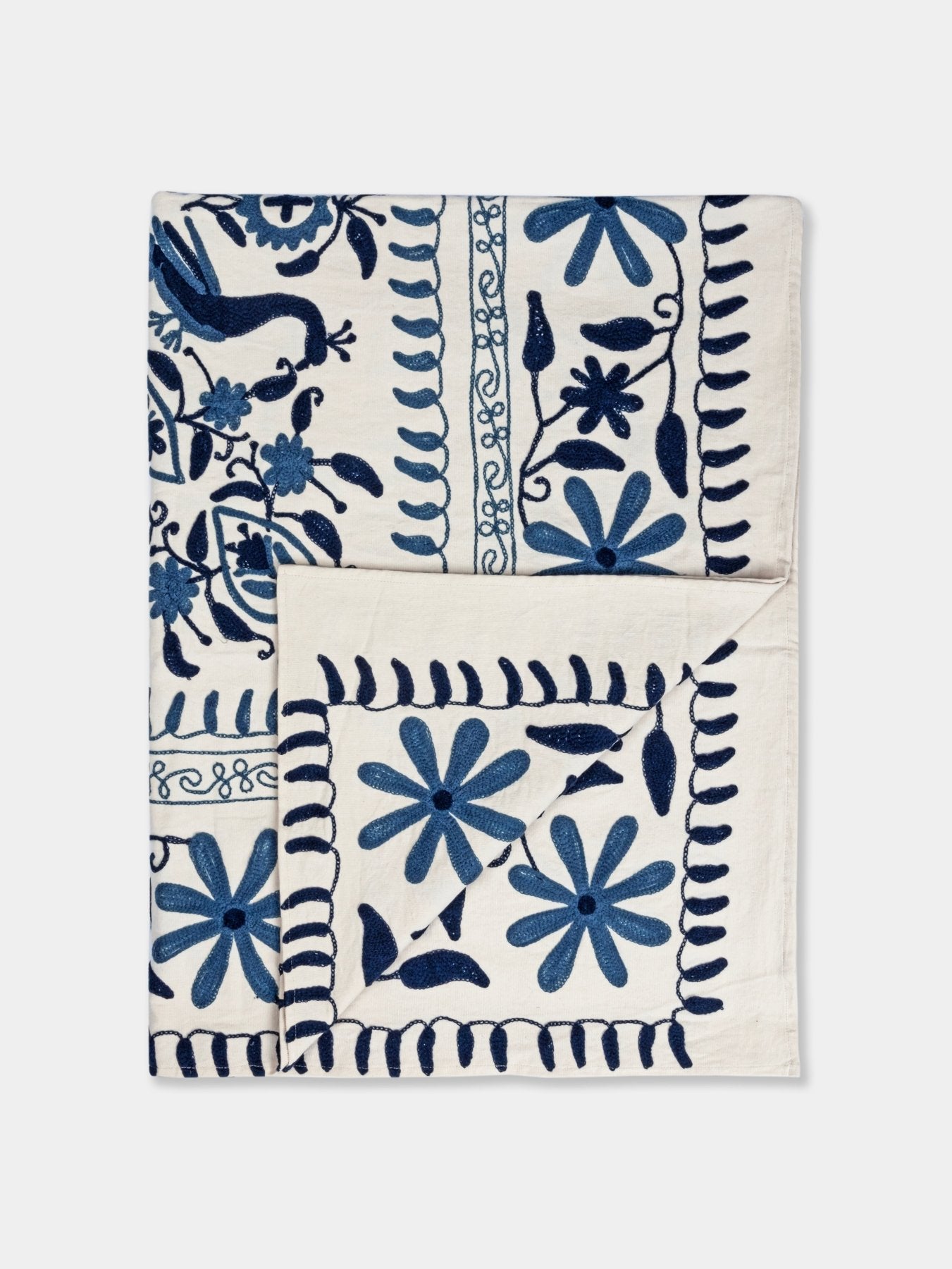 Navy Suzani Tapestry Throw 60x90" - Marble Lotus - Suzani Throw | Blue Tapestry Throw 60x90"