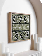 Olive Framed Suzani Textile 16x16" - Marble Lotus - Suzani Textile | Green Framed Textile Art 16x16"