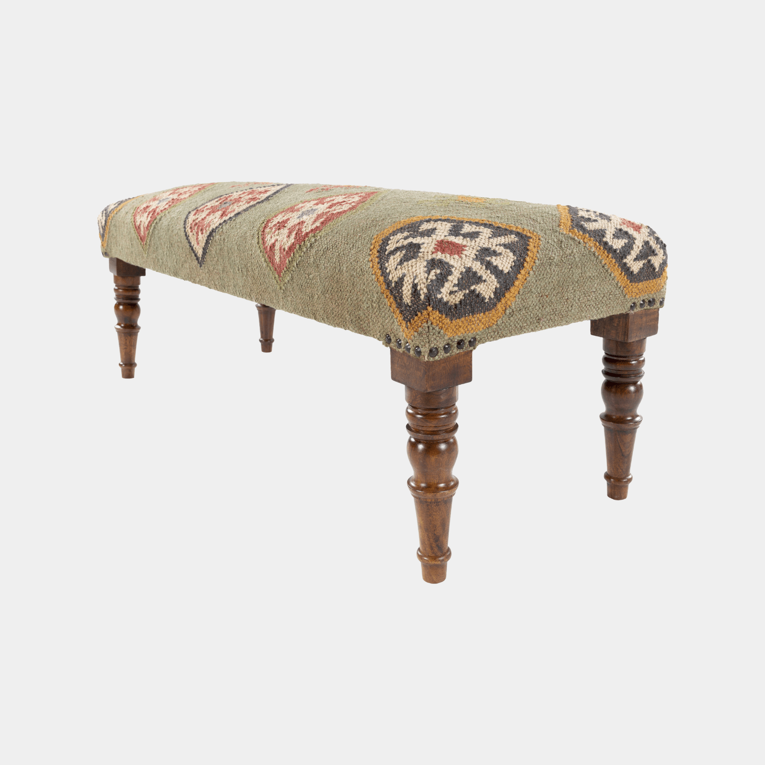 Olive Green Ikat Bench - Marble Lotus - Olive Green Ikat Bench