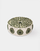 Olive Suzani Pouf Foliage - Marble Lotus - Suzani Ottoman | Meditation Pouf | Stackable Pouf | Green | Handmade