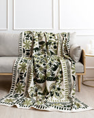 Olive Suzani Tapestry Throw 60x90" - Marble Lotus - Suzani Throw | Green Tapestry Throw 60x90"