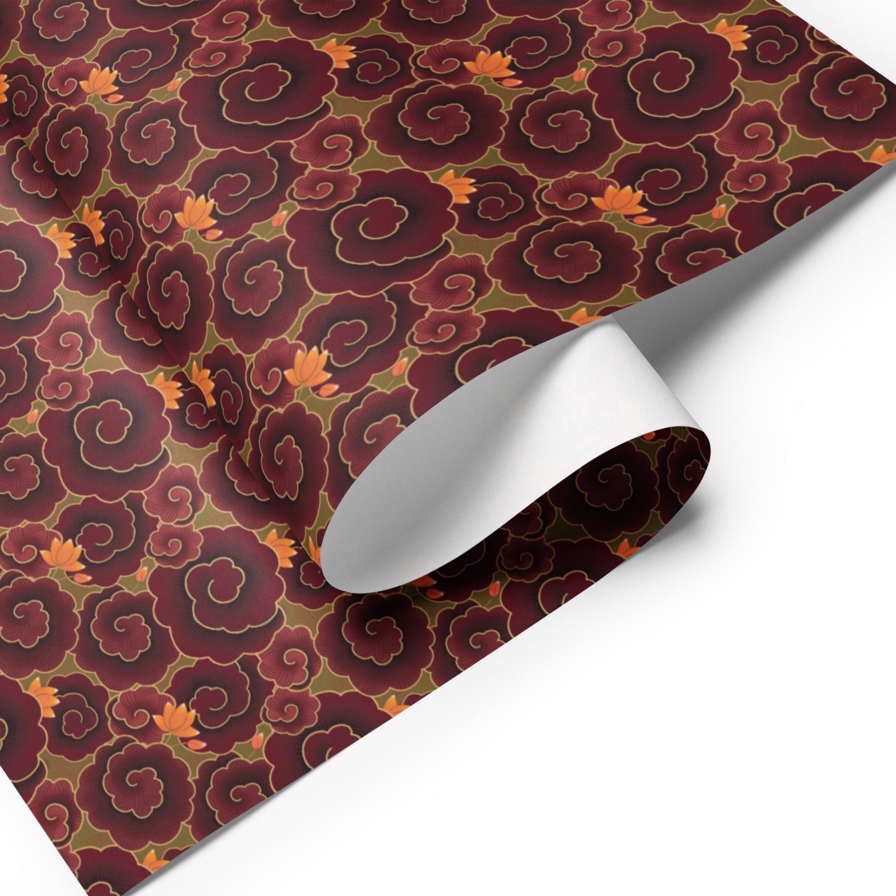 Pichwai Wrapping Paper - Maroon Swirls - Marble Lotus - Wrapping Sheets for Gifts