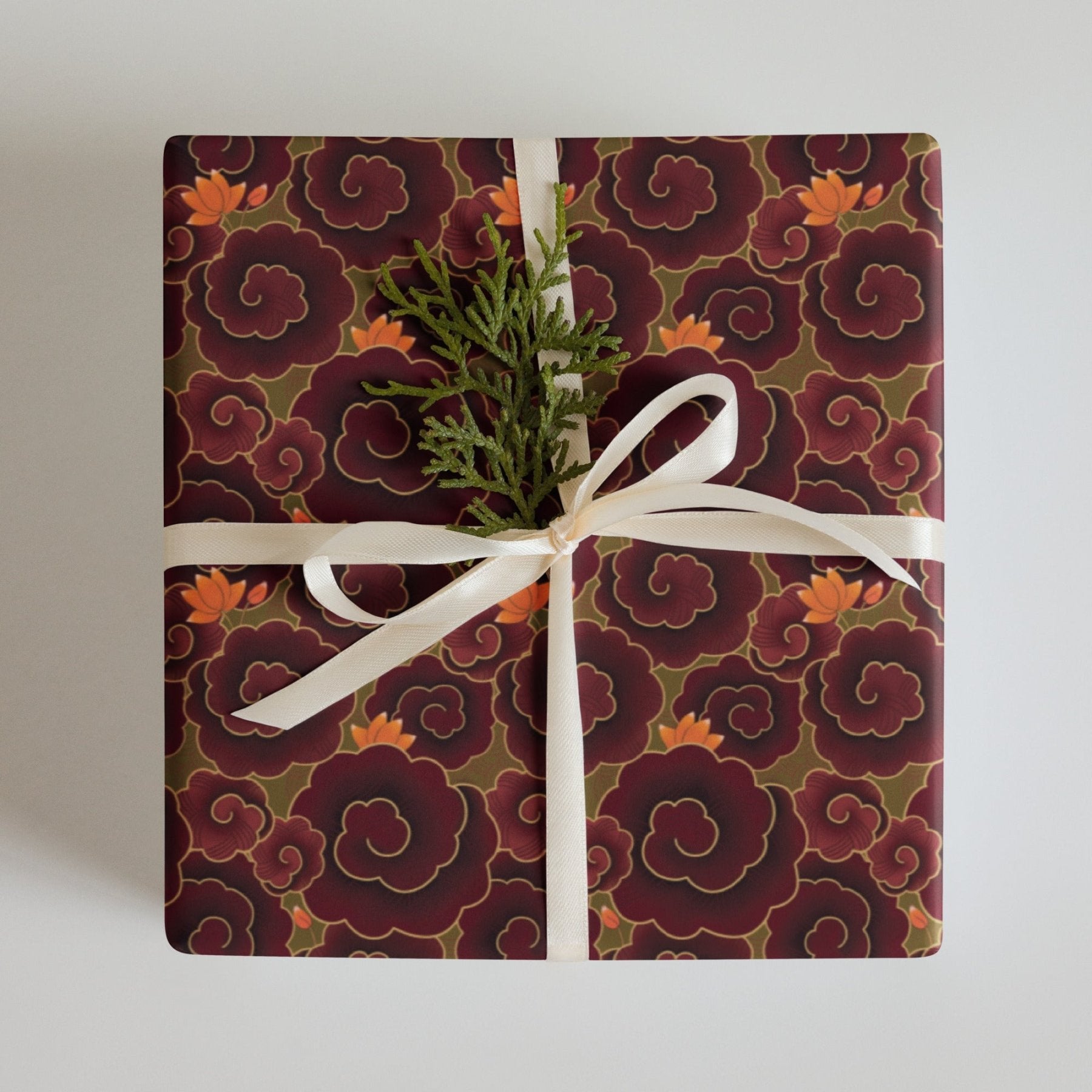 Pichwai Wrapping Paper - Maroon Swirls - Marble Lotus - Wrapping Sheets for Gifts