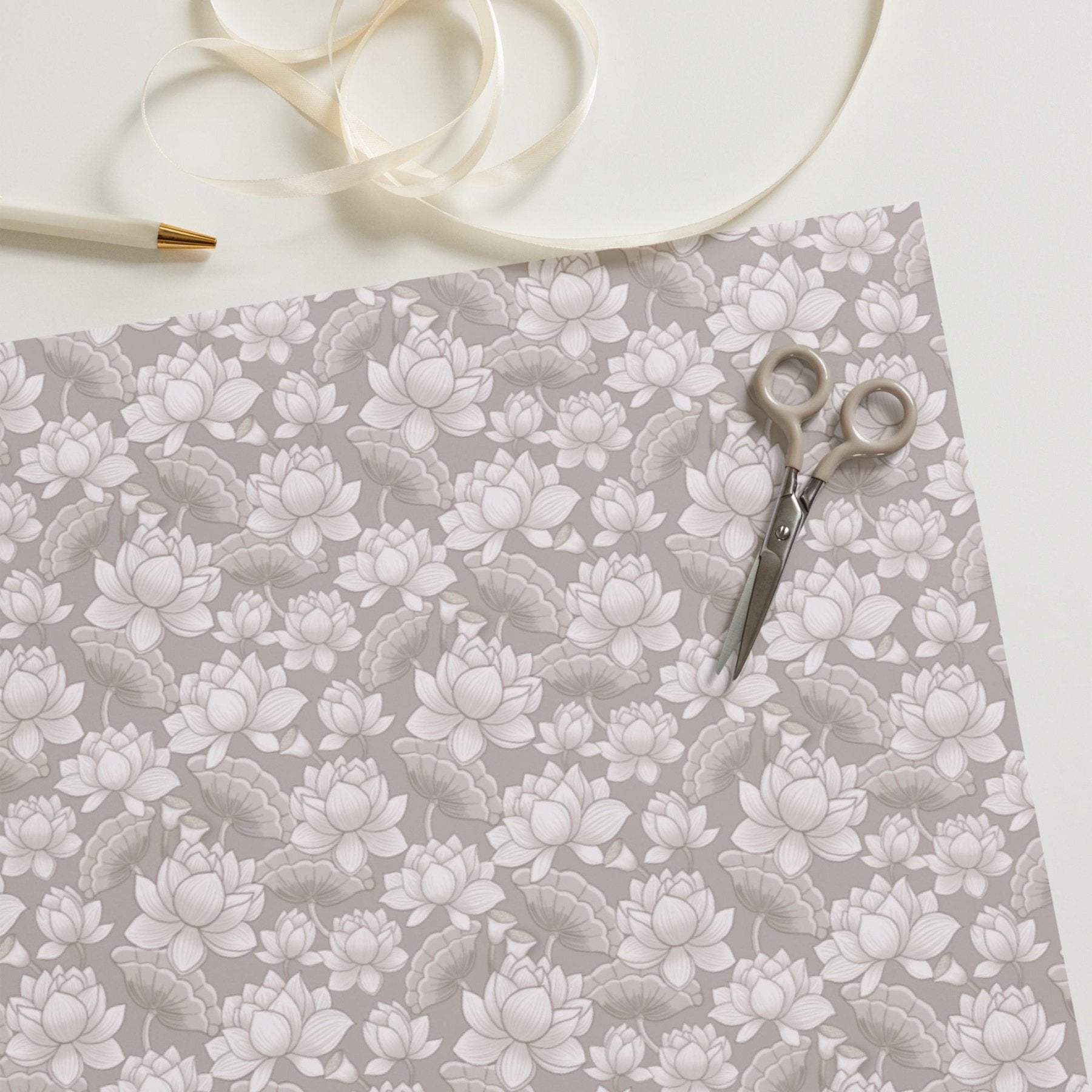 Pichwai Wrapping Paper - White Lotus - Marble Lotus - Stylish Wrapping Sheets