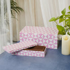 Pink Wooden Inlay Box (Set of 2) - Marble Lotus - Pink Wooden Inlay Box Set of 2