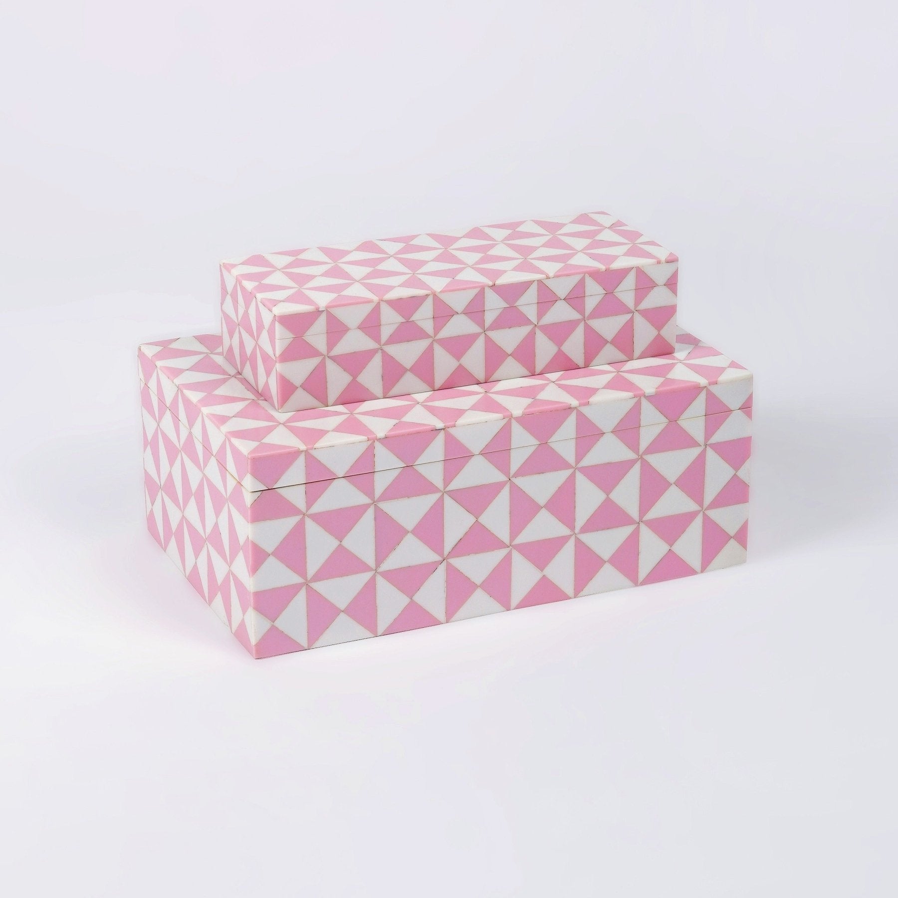 Pink Wooden Inlay Box (Set of 2) - Marble Lotus - Pink Wooden Inlay Box Set of 2