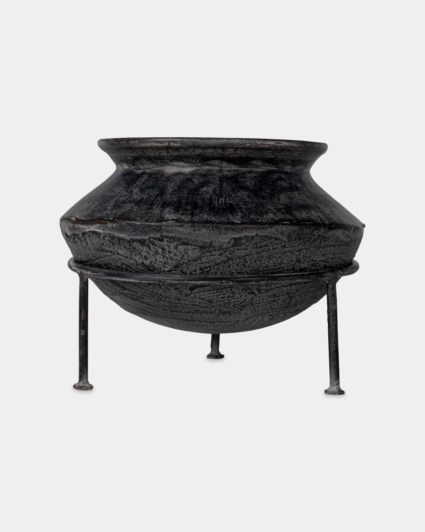 Raat Clay Pot (10"x8") - Marble Lotus - Clay Pot with Iron Stand 11