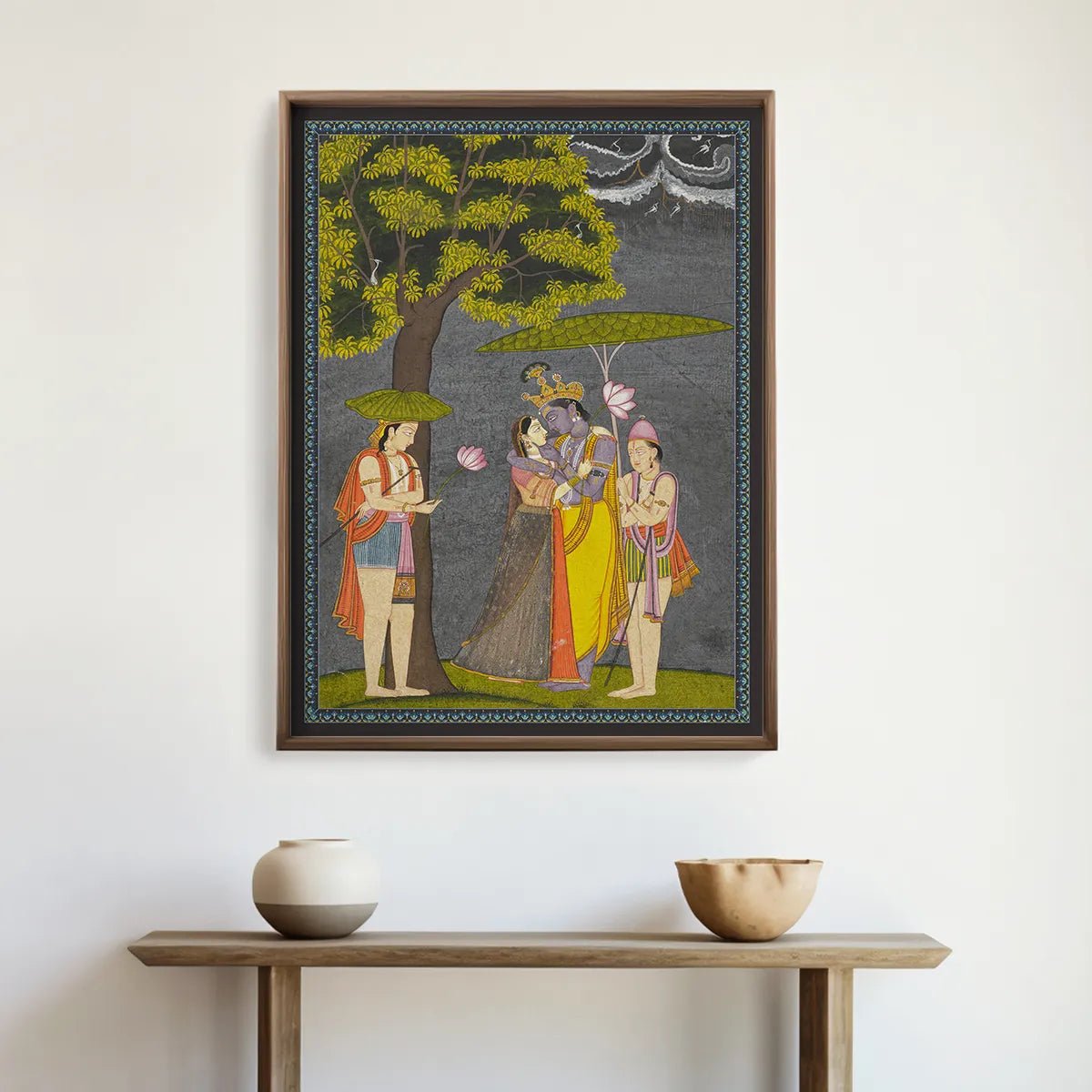 Radha Krishna Vintage Indian Painting Frameless Wall Art Digital Print Poster 36 x 48 inches - Marble Lotus - Radha Krishna Vintage Indian Painting Frameless Wall Art Digital