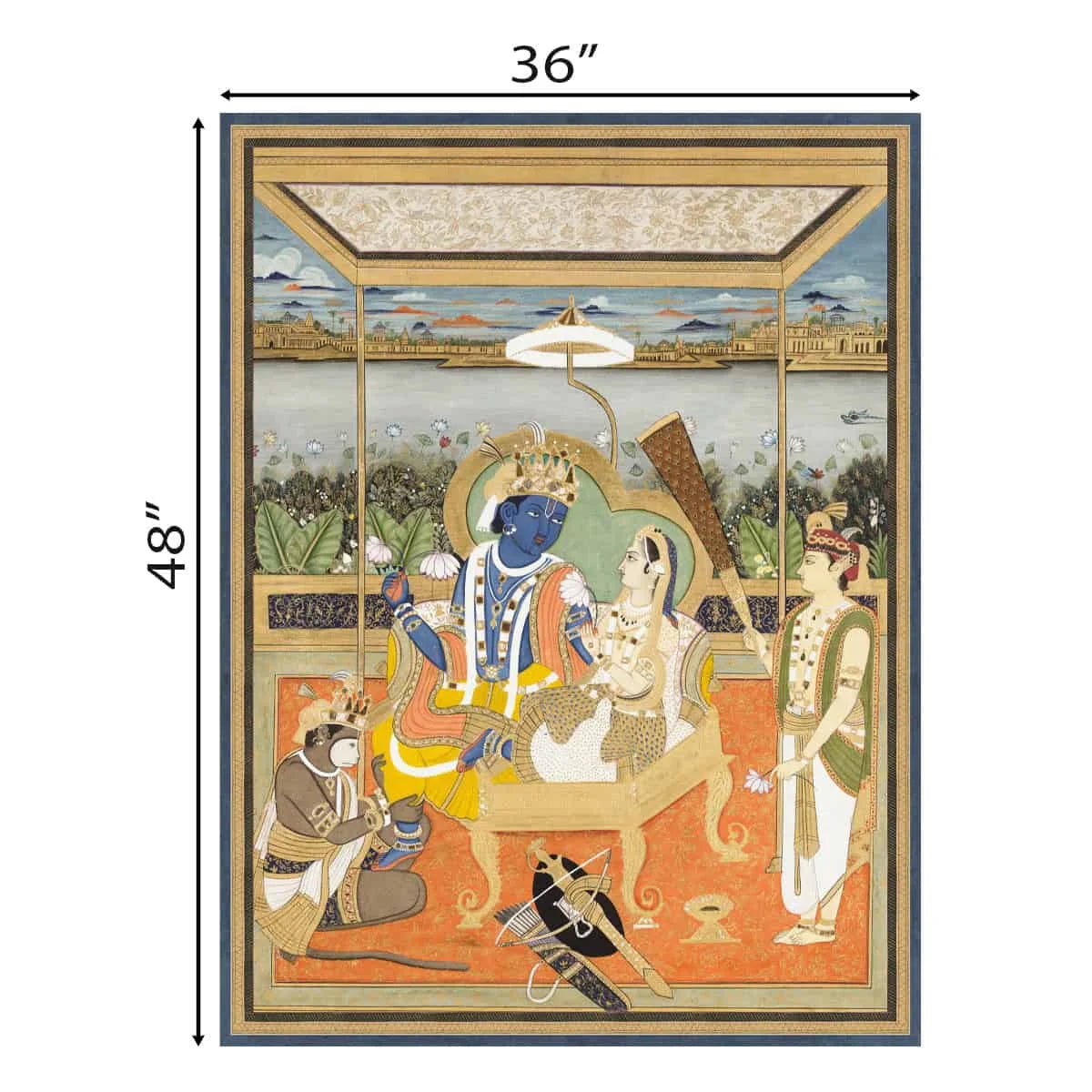 Ramayan Vintage Indian Painting Wall Art Frameless Digital Print Poster 36 x 48 inches - Marble Lotus - Ram Durbar Vintage Indian Painting Wall Art Digital Print Poster 36 x 48 inches Wall Art for Living Room Decor Wall Art