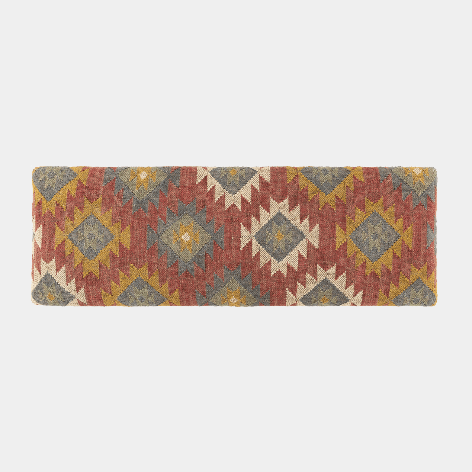 Red Ikat Bench - Marble Lotus - Hand - Woven Red Ikat Wooden Bench