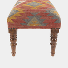 Red Ikat Bench - Marble Lotus - Hand - Woven Red Ikat Wooden Bench