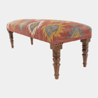 Red Ikat Bench - Marble Lotus - Hand - Woven Red Ikat Wooden Bench