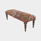 Red Ikat Bench - Marble Lotus - Hand - Woven Red Ikat Wooden Bench