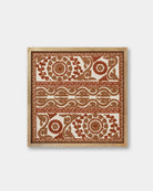 Rust Framed Suzani Textile 16x16" - Marble Lotus - Suzani Textile | Red Framed Textile Art 16x16"