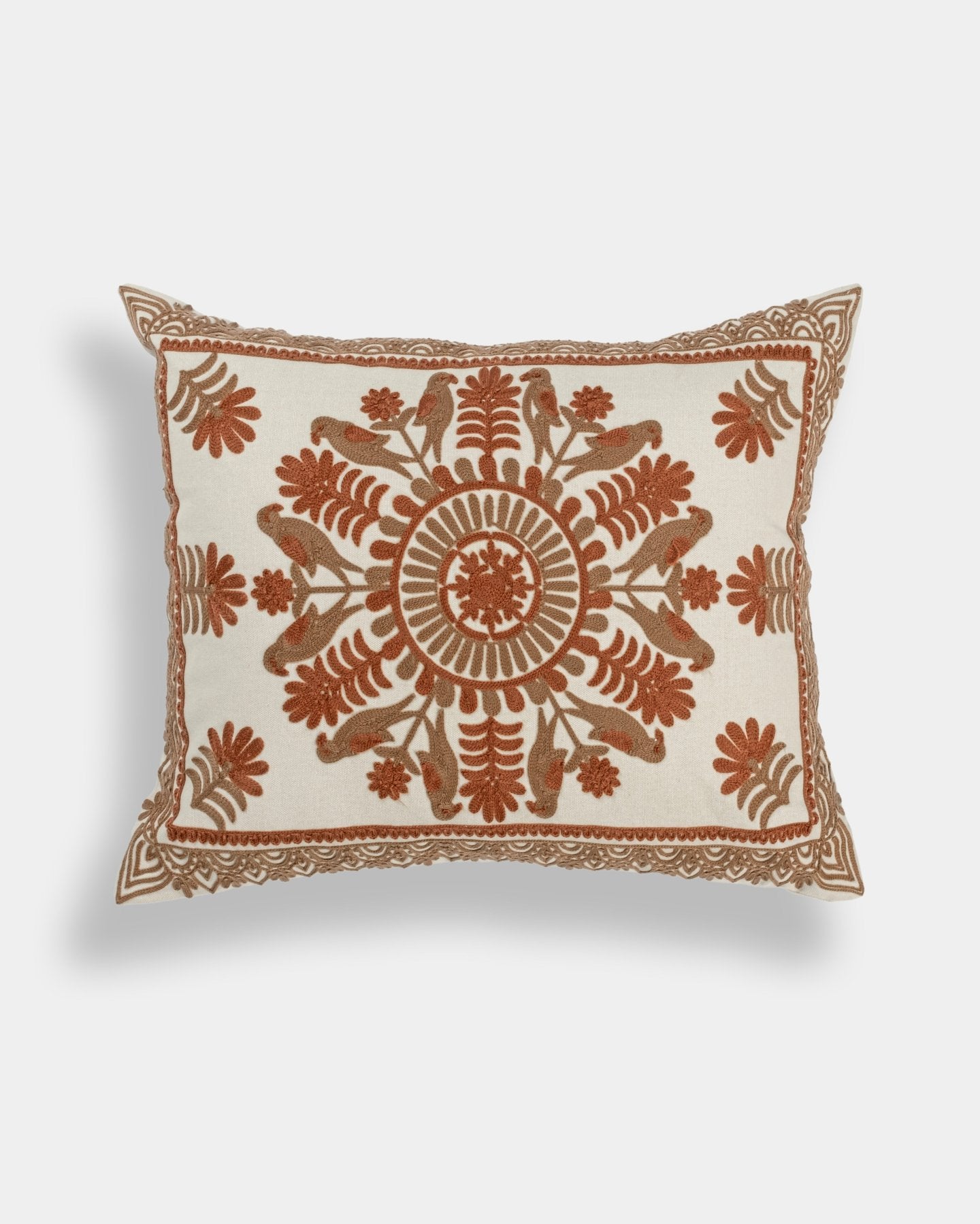 Rust Suzani Pillow Cover Fauna 16x20" - Marble Lotus - Suzani Pillow | Red Pillow Cover Fauna 16x20" | Made in Jaipur