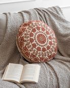 Rust Suzani Pillow Cover Flora 16" Round - Marble Lotus - Suzani Pillow | Red Pillow Cover Flora 16" Round | Made in Jaipur