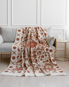 Rust Suzani Tapestry Throw 60x90" - Marble Lotus - Suzani Throw | Red Tapestry Throw 60x90"