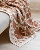 Rust Suzani Tapestry Throw 60x90" - Marble Lotus - Suzani Throw | Red Tapestry Throw 60x90"