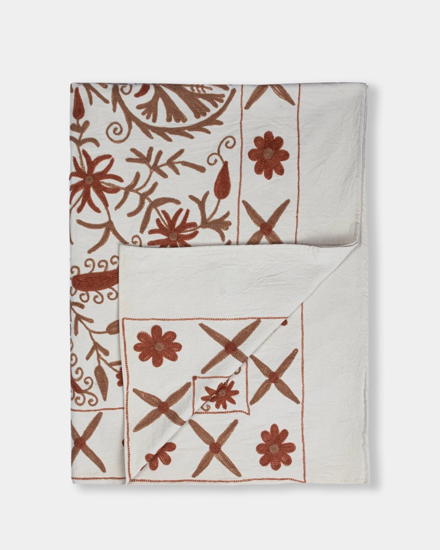 Rust Suzani Tapestry Throw 60x90" - Marble Lotus - Suzani Throw | Red Tapestry Throw 60x90"