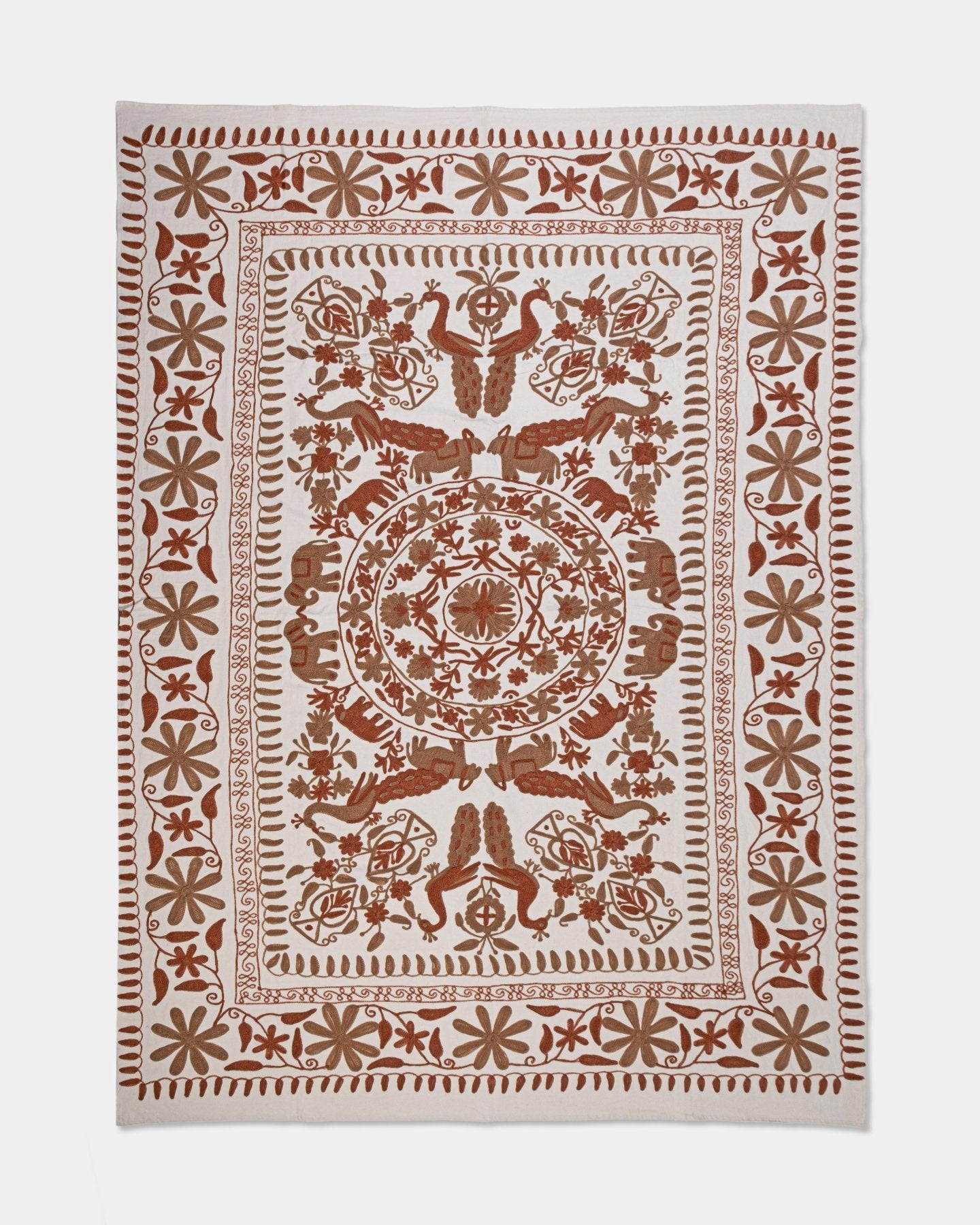 Rust Suzani Tapestry Throw 60x90" - Marble Lotus - Suzani Throw | Red Tapestry Throw 60x90"