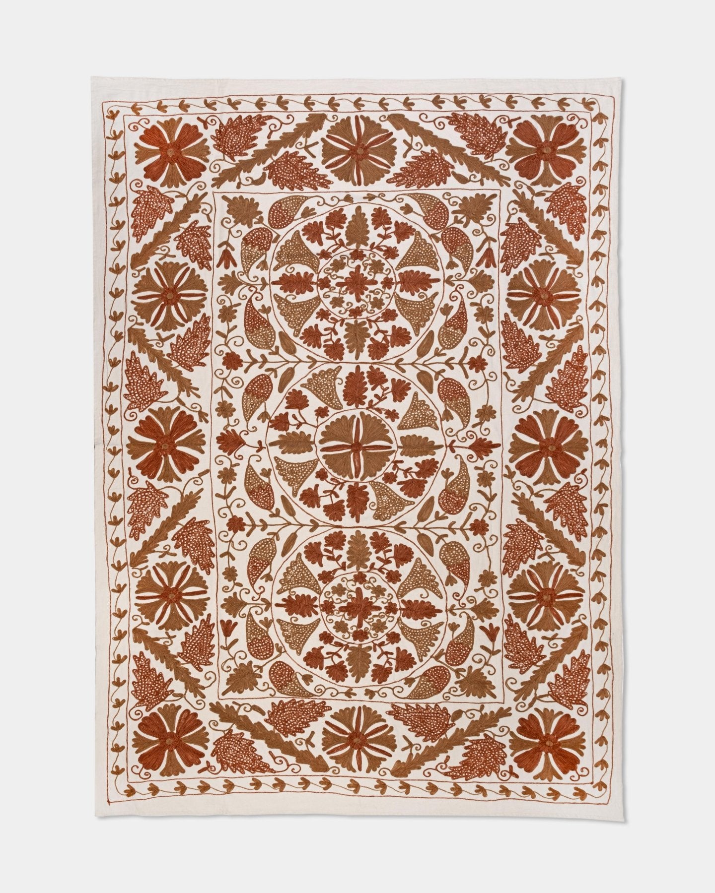 Rust Suzani Tapestry Throw 60x90" - Marble Lotus - Suzani Throw | Red Tapestry Throw 60x90"