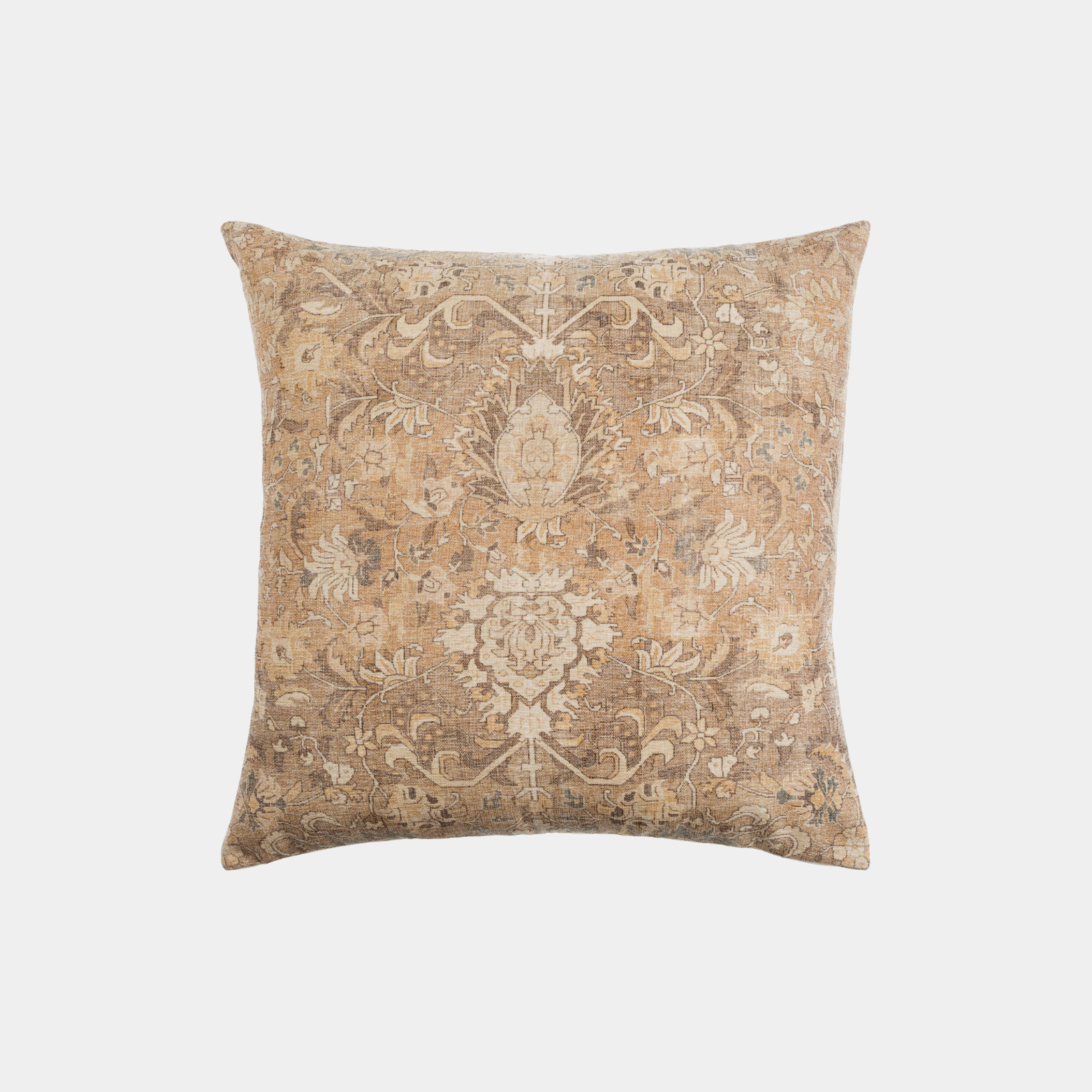 Rustic Ivory Brocade Cotton Pillow - Marble Lotus - Brown Brocade Cotton Pillow