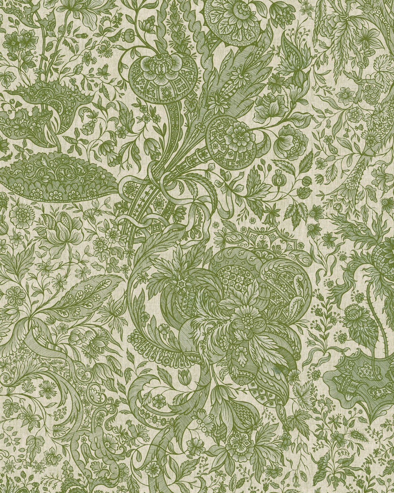 SARKOZI EMBROIDERY Herbal Wallpaper - Marble Lotus - Sarkozi Embroidery Green Wallpaper