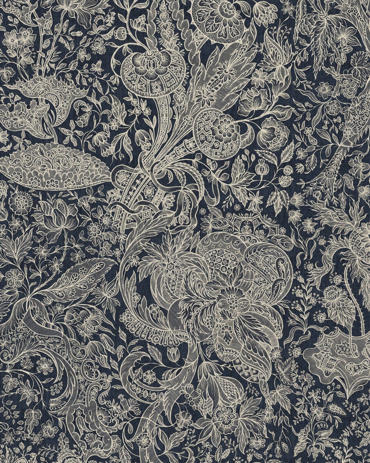 SARKOZI EMBROIDERY Indigo Wallpaper - Marble Lotus - Sarkozi Embroidery Indigo Wallpaper