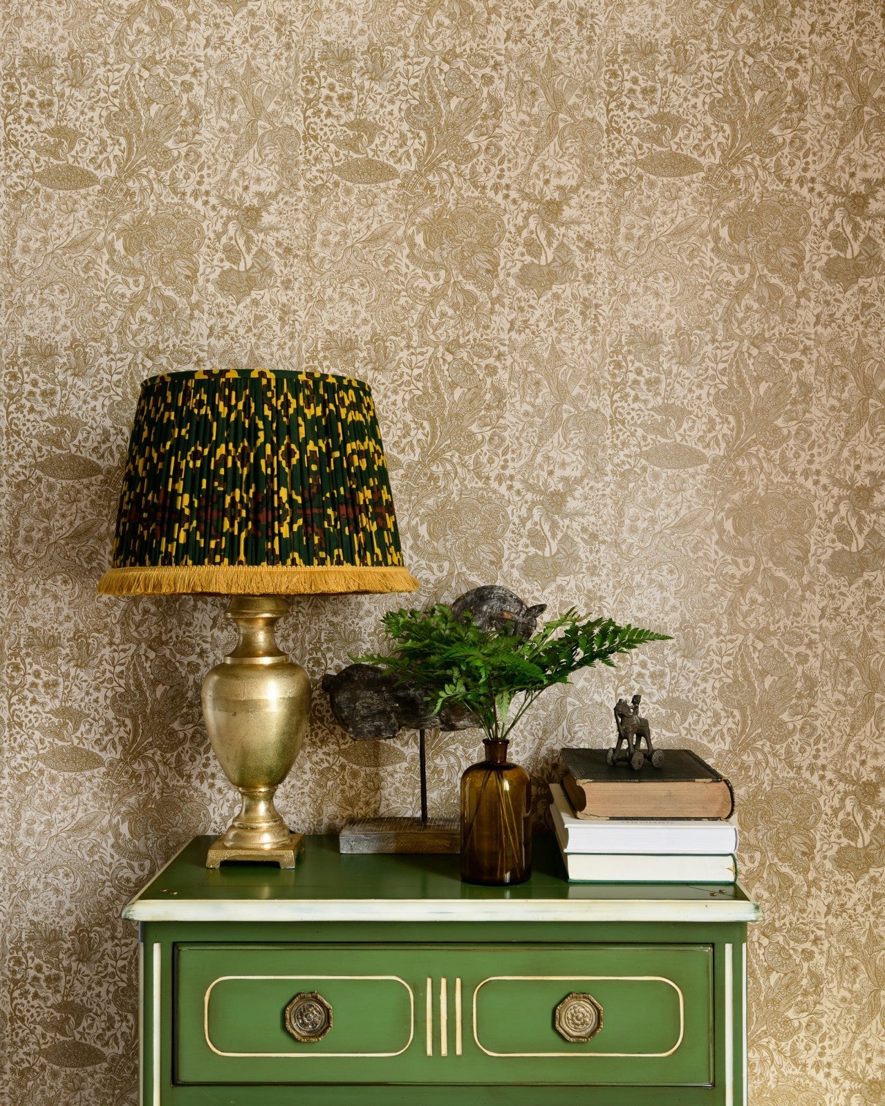 SARKOZI EMBROIDERY Taupe Wallpaper - Marble Lotus - Sarkozi Embroidery Taupe Wallpaper