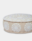 Suzani Pouf Ivory Flora - Marble Lotus - Suzani Ottoman | Meditation Pouf | Stackable Pouf | White | Handmade