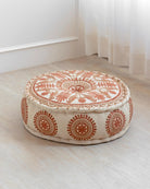 Suzani Pouf Rust Fauna - Marble Lotus - Suzani Ottoman | Meditation Pouf | Stackable Pouf | Red | Handmade