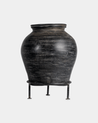 Tall Raat Clay Pot (10"x12") - Marble Lotus - Clay Pot with Iron Stand Black Finish